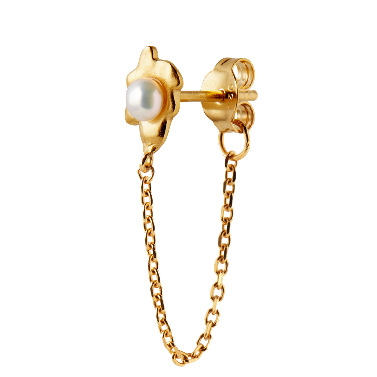 STINE A Shelly Pearl Ørering With Chain, Guld